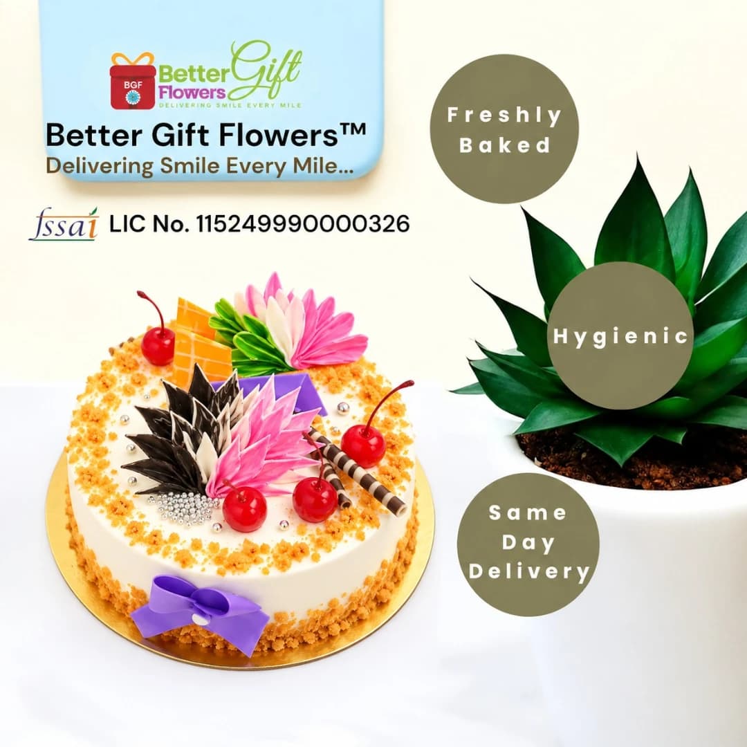 Butterscotch cake with freshly baked and same day delivery highlights