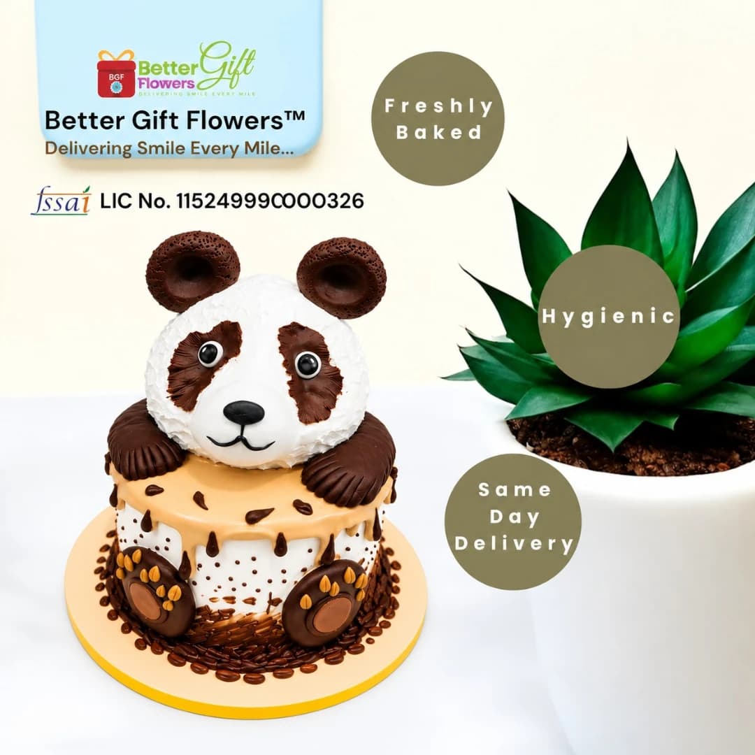 Panda theme cake with freshly baked and same day delivery highlights