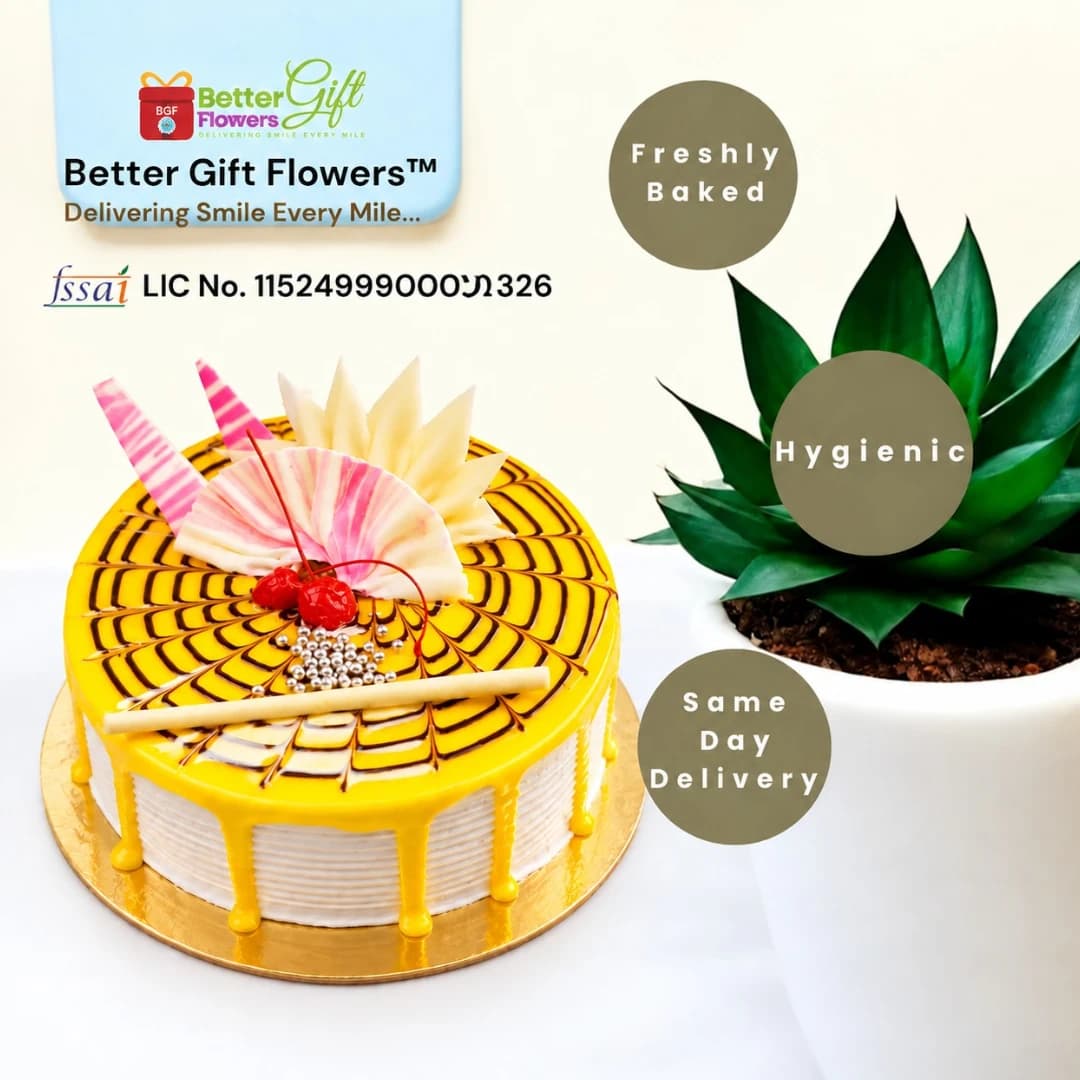 Pineapple flavour cake with freshly baked and same day delivery highlights