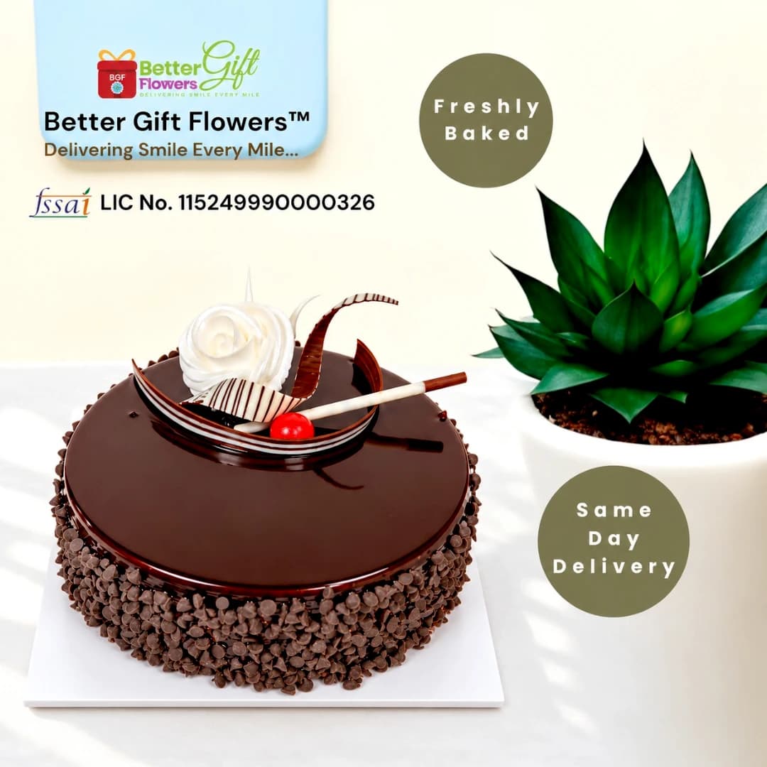 Premium Choco Chip Cake displayed in a BetterGiftFlowers promotional image featuring same-day delivery.