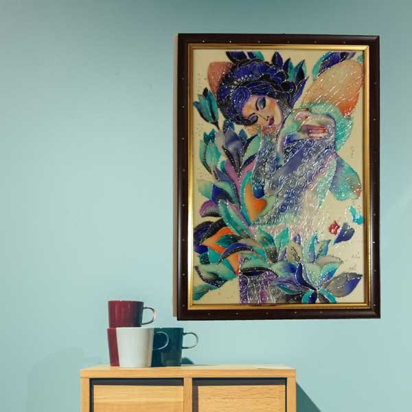 Blue Silver Fairy Glass Painting