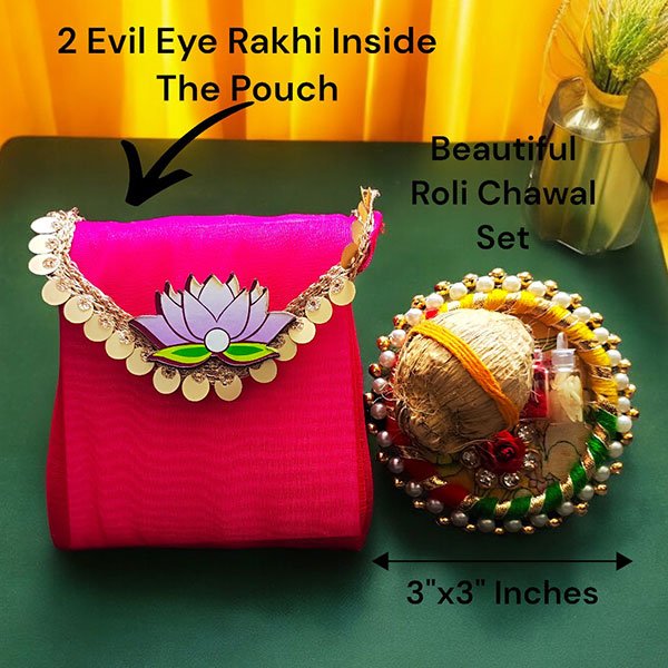rakhi pouch with rakhi inside and roli chawal