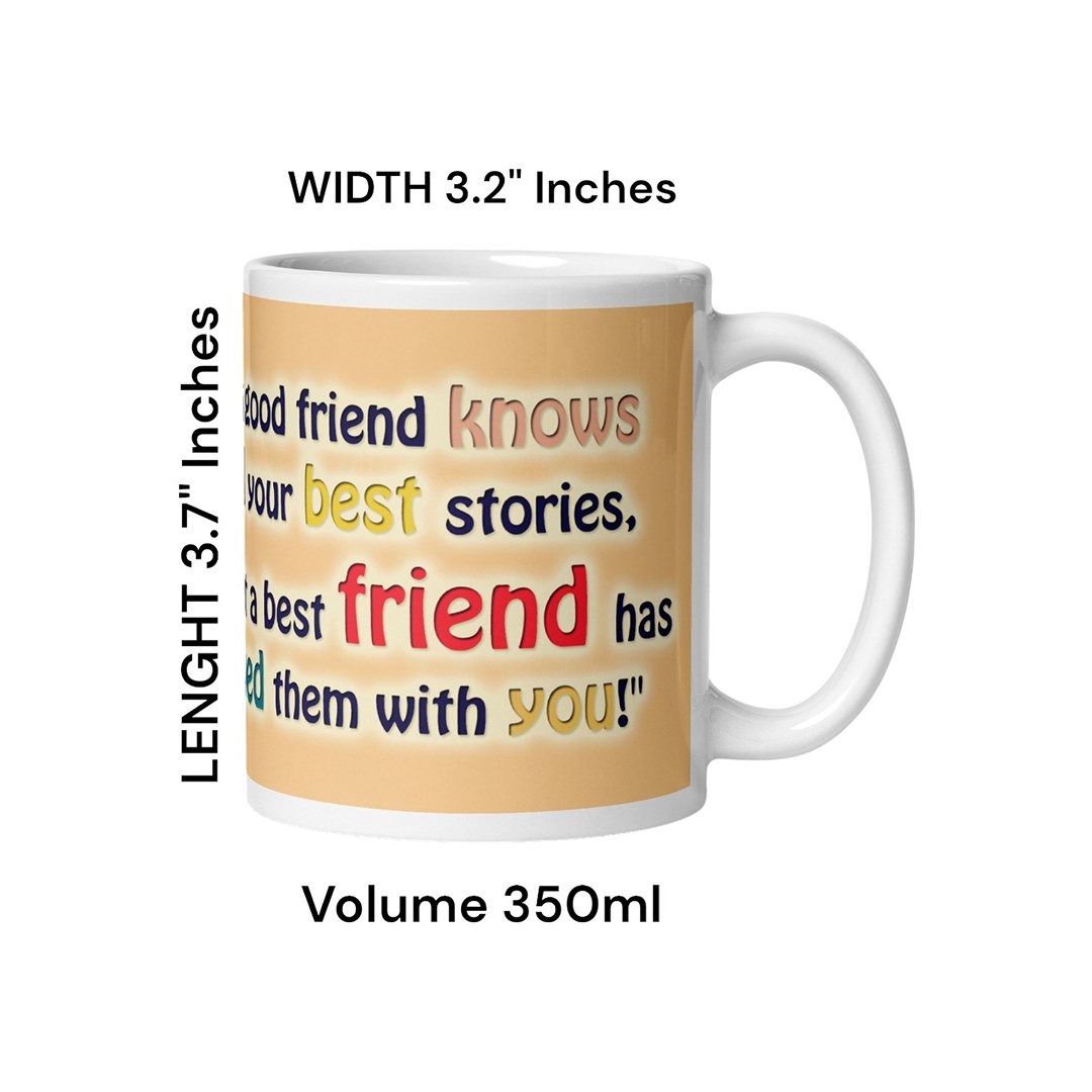 Dimensional view of the BetterGiftFlowers "Best Friends Forever" mug, highlighting the heartfelt message and illustration.