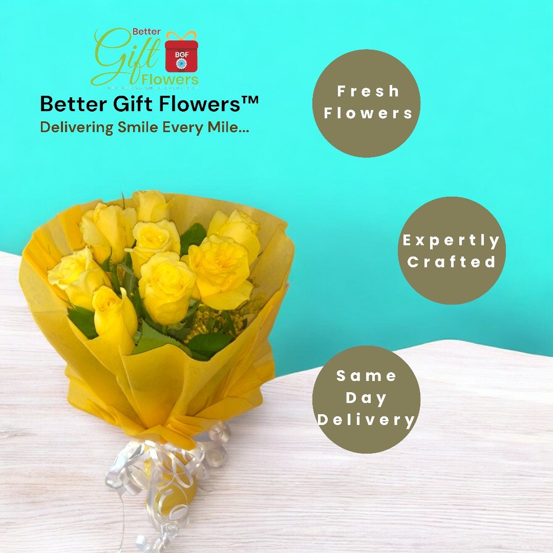 Fresh yellow rose bouquet from BetterGiftFlowers with chocolates and a teddy bear