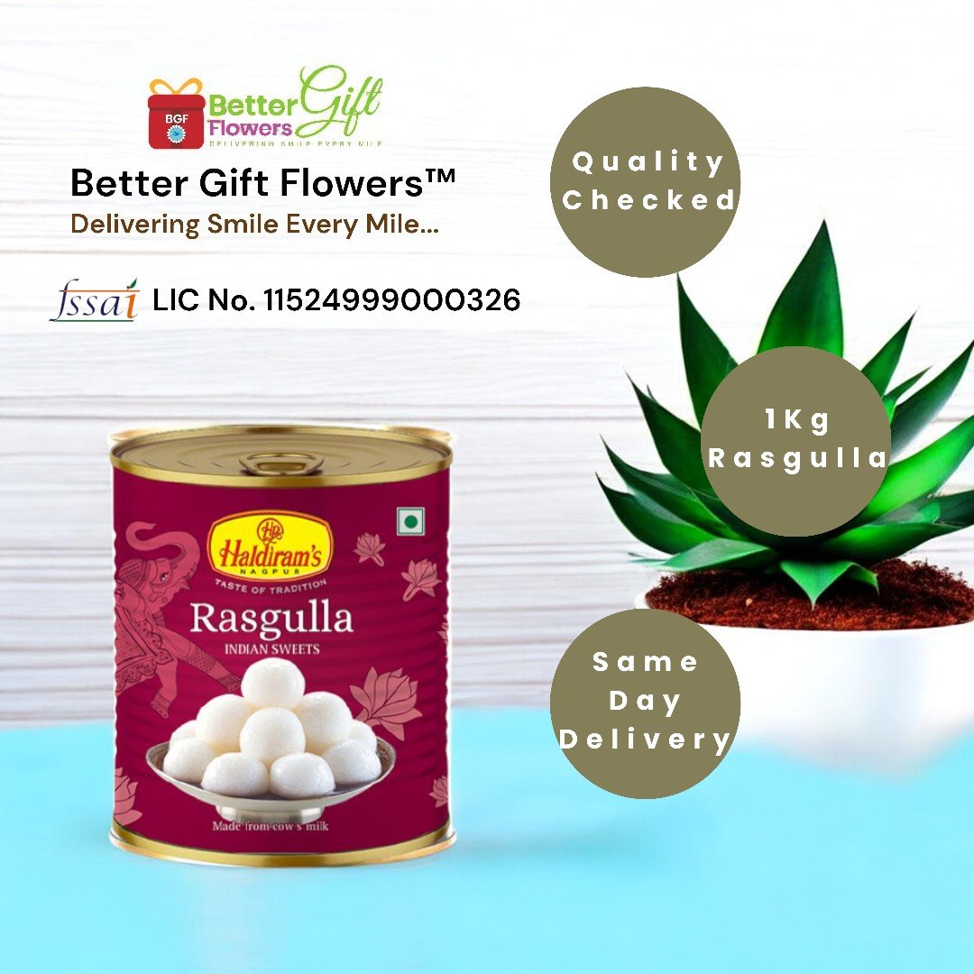 Haldiram's Rasgulla 1kg with yellow roses bouquet from BetterGiftFlowers for gifting