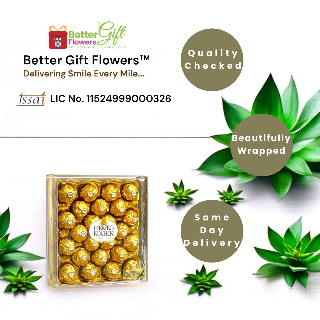 Ferrero Rocher chocolates and purple orchid bouquet from BetterGiftFlowers, beautifully wrapped and quality checked.