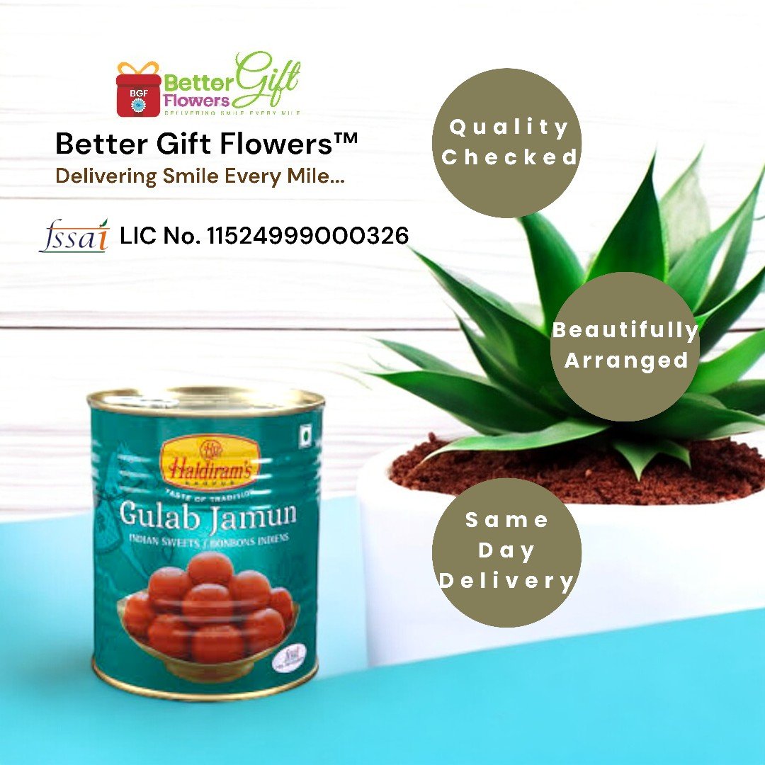 1kg Haldiram’s Gulab Jamun for the Better Gift Flowers Celebration Pack.