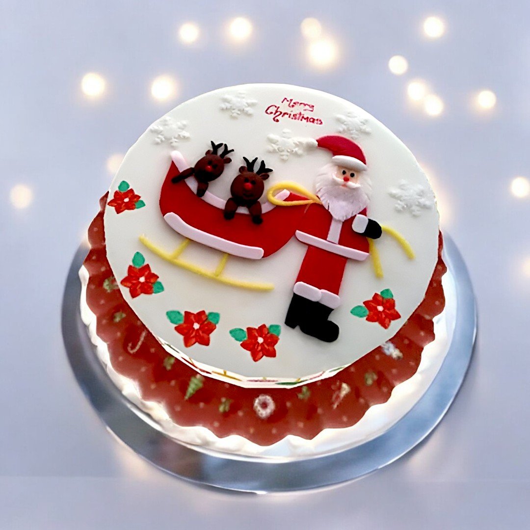 Santa Claus and reindeer Christmas Cake with holiday decorations - BetterGiftFlowers.