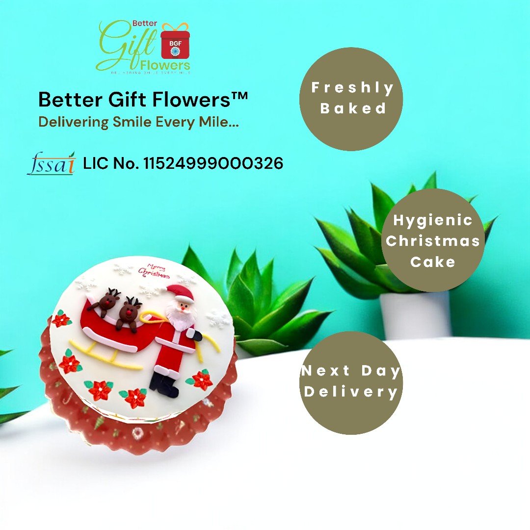 Beautifully decorated Santa Claus Christmas Cake with reindeer - BetterGiftFlowers.