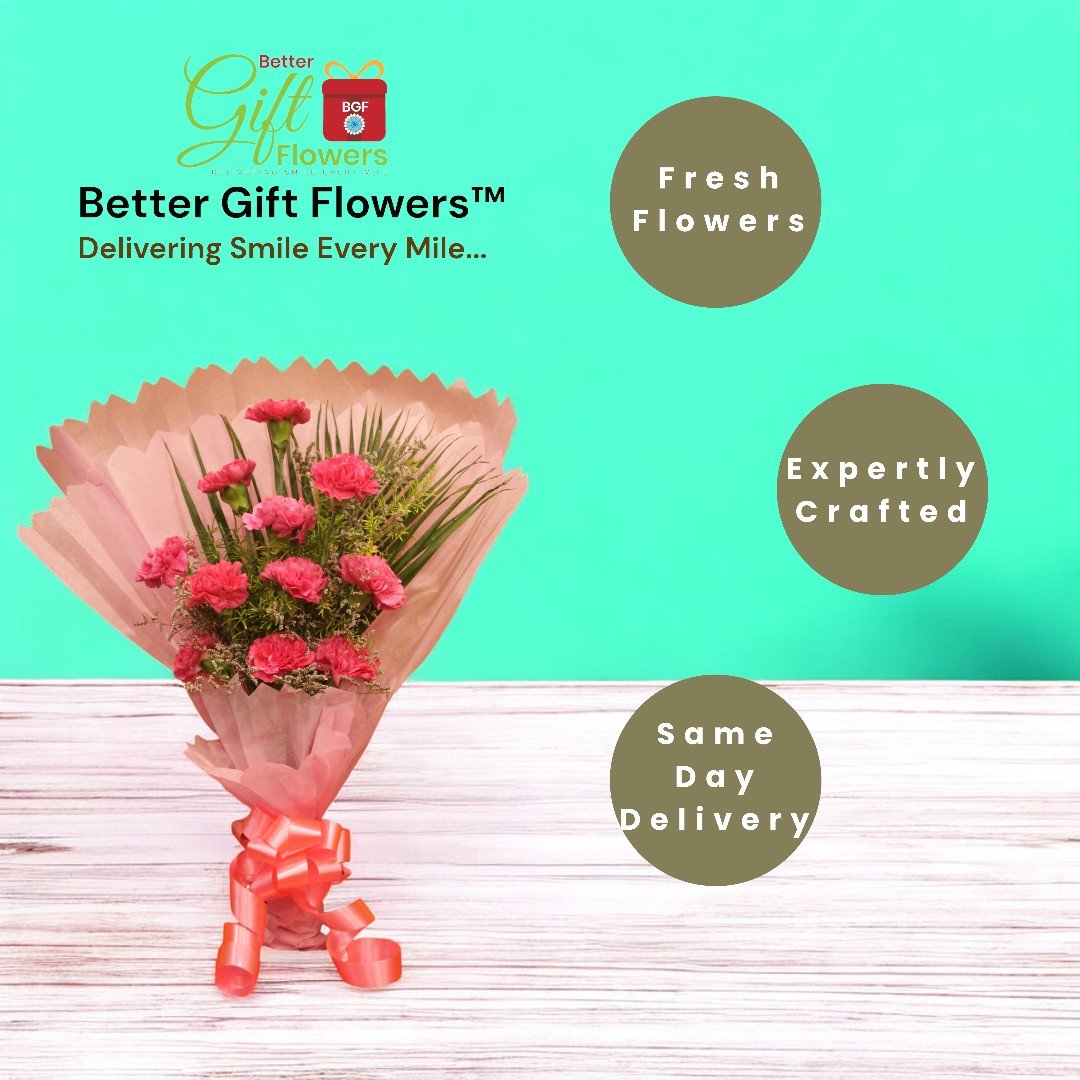 Beautiful pink carnations bouquet with teddy and pineapple cake from BetterGiftFlowers.