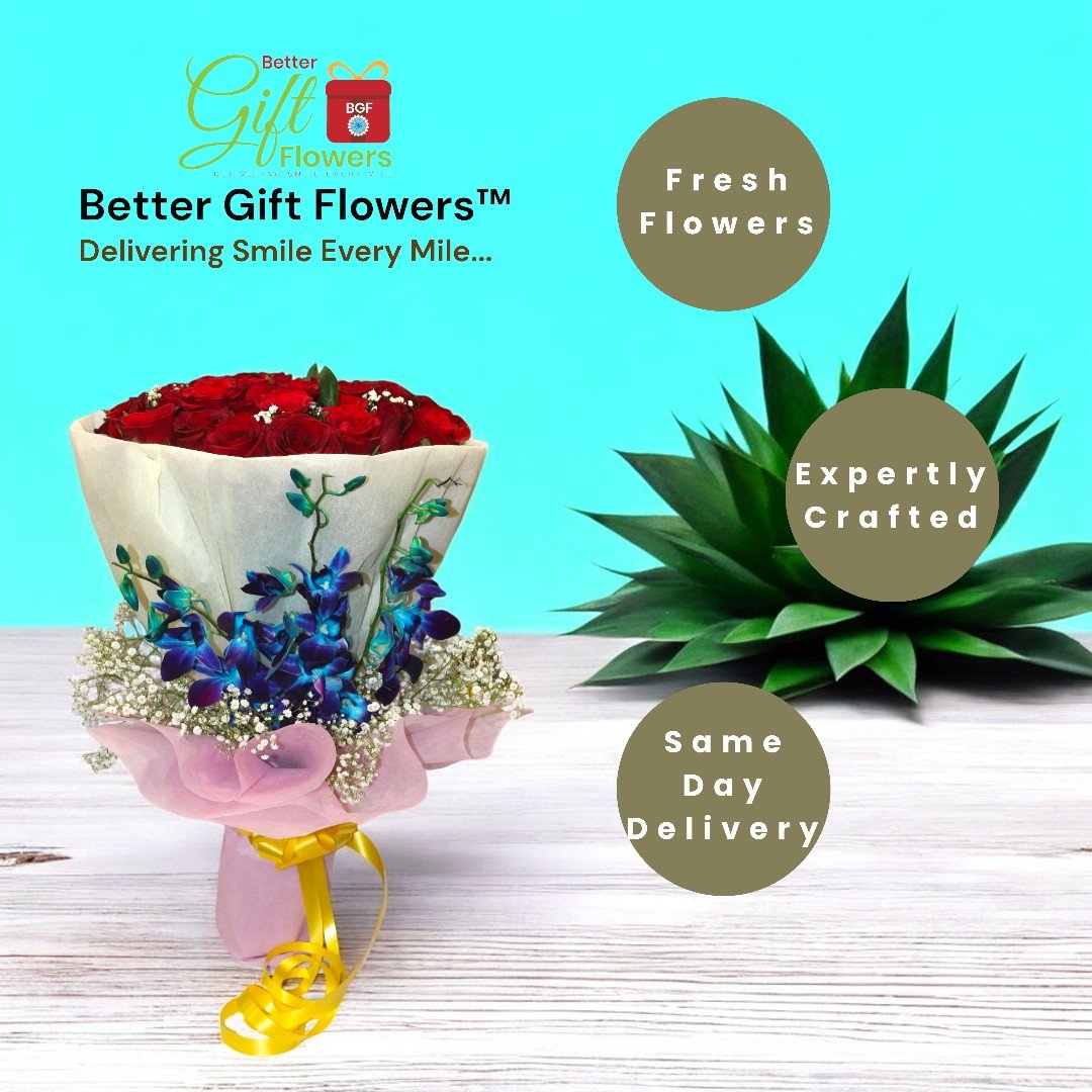 Elite Class bouquet by BetterGiftFlowers with fresh red roses, orchids, and an adorable 6-inch teddy bear, perfect for special occasions.