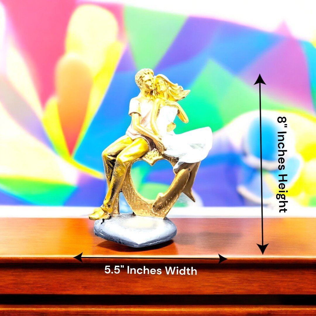 Better Gift Flowers love-themed gift combo featuring a golden couple figurine with dimensions mentioned