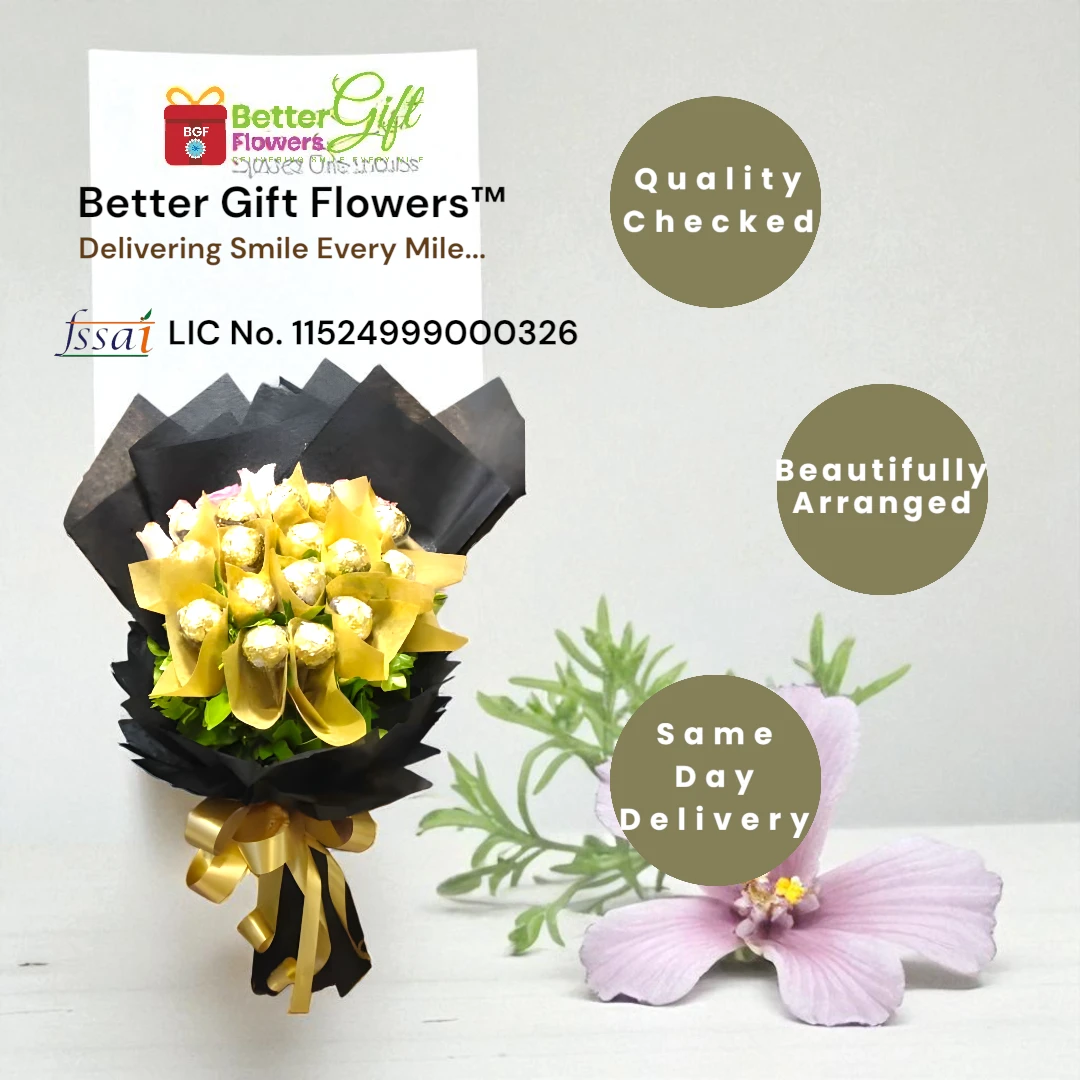 festive Ferrero Rocher chocolate bouquet delivery by BetterGiftFlowers™