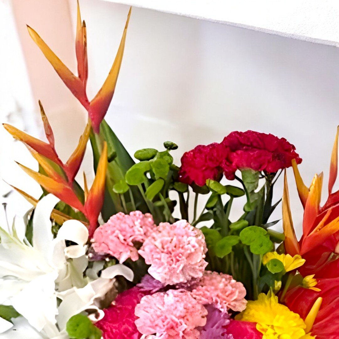 Close-up of BetterGiftFlowers floral box arrangement with a variety of fresh blooms