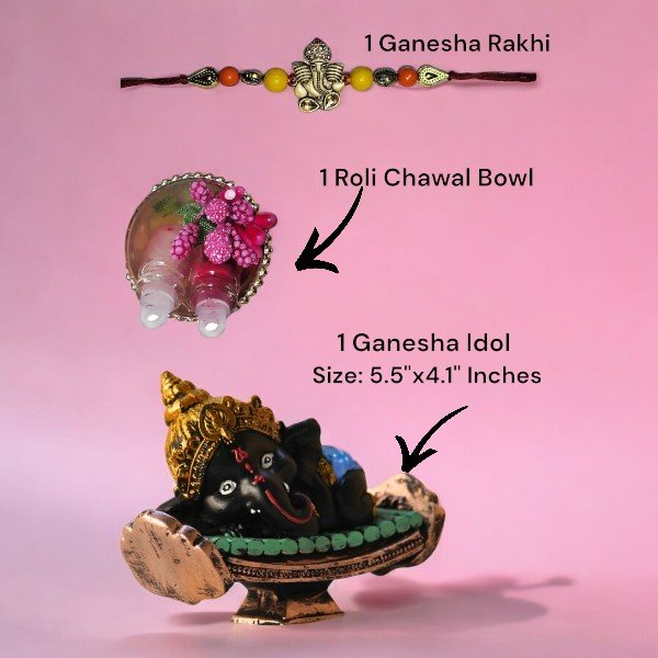 ganesha rakhi, roli chawal, relaxing ganesha idol