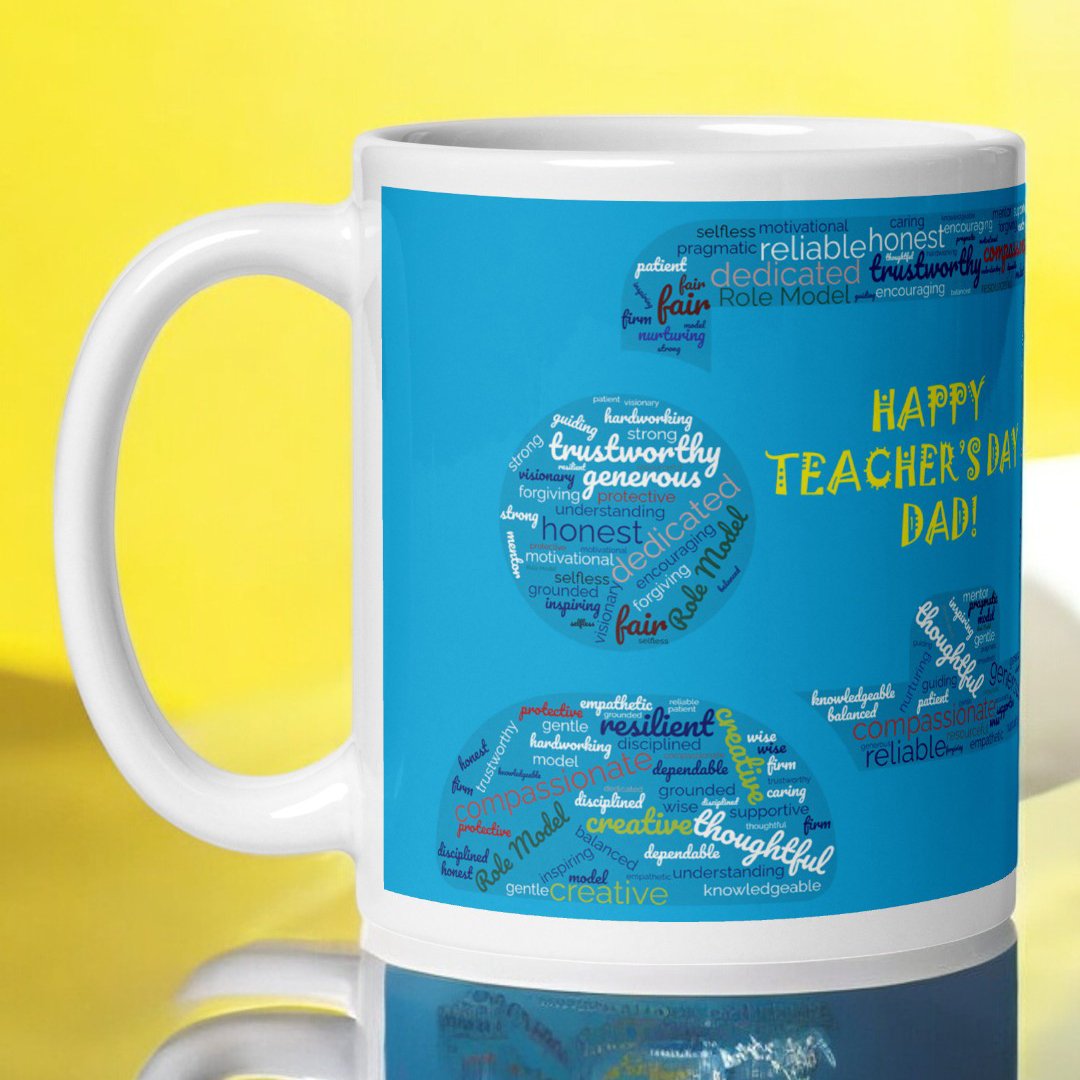 BetterGiftFlowers Happy Teacher's Day Dad Mug in blue with inspirational words
