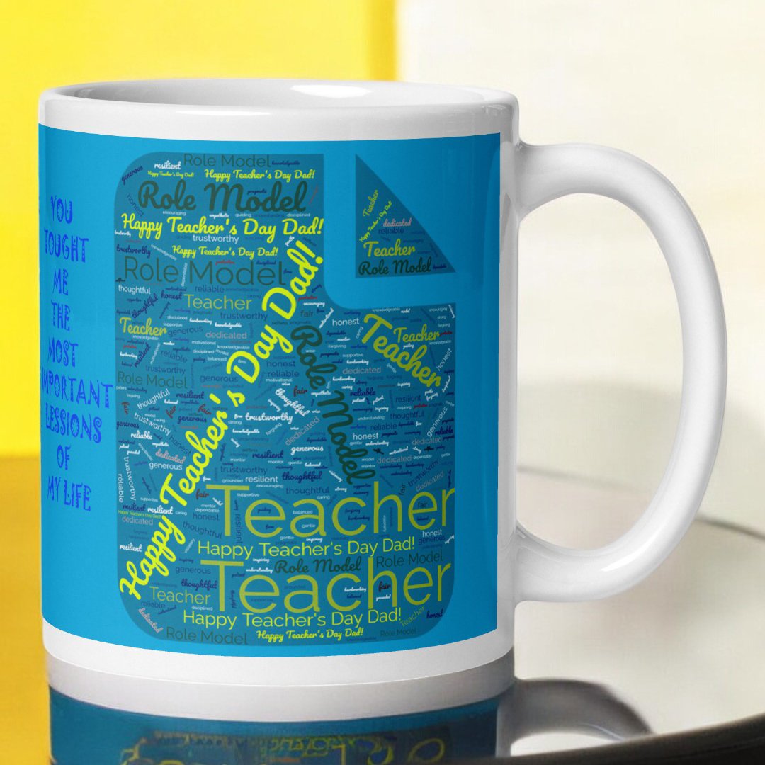 Happy Teacher's Day Dad Mug with word cloud design by BetterGiftFlowers