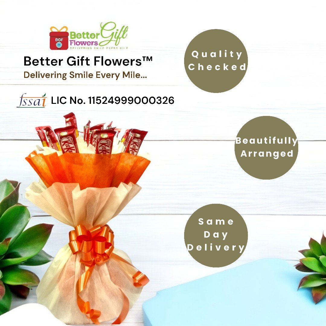 KitKat chocolate bouquet by BetterGiftFlowers, beautifully arranged with 20 chocolates, quality checked, and ready for same-day delivery.