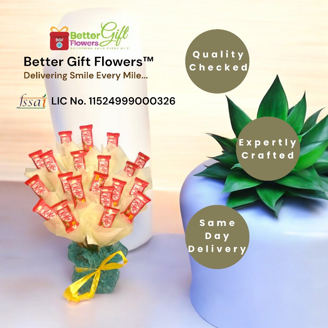 BetterGiftFlowers Kitkat arrangement with 20 Kitkat chocolates, expertly crafted for gifting occasions.