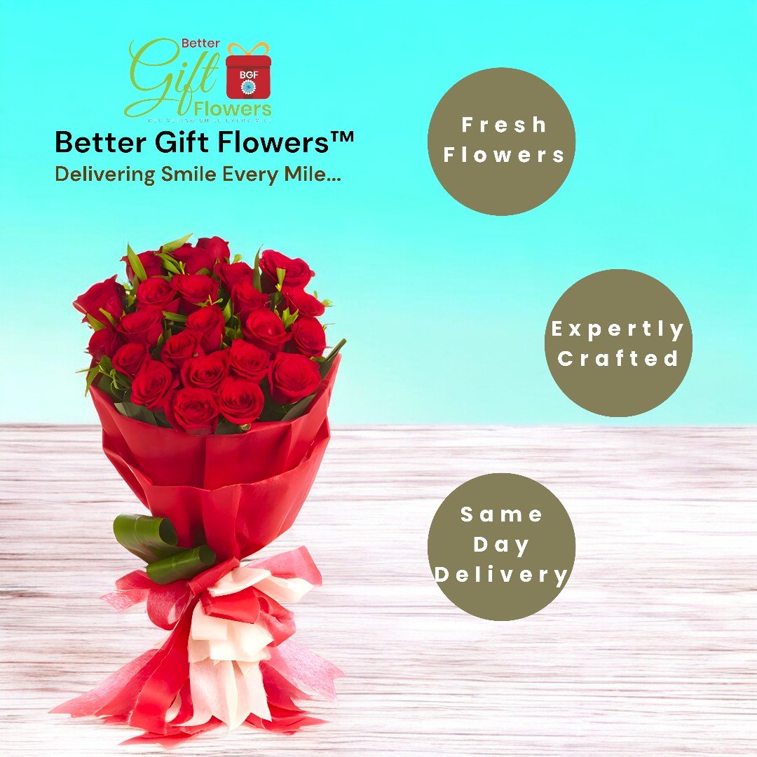 Red rose bouquet crafted with fresh flowers, available at BetterGiftFlowers for same-day delivery.