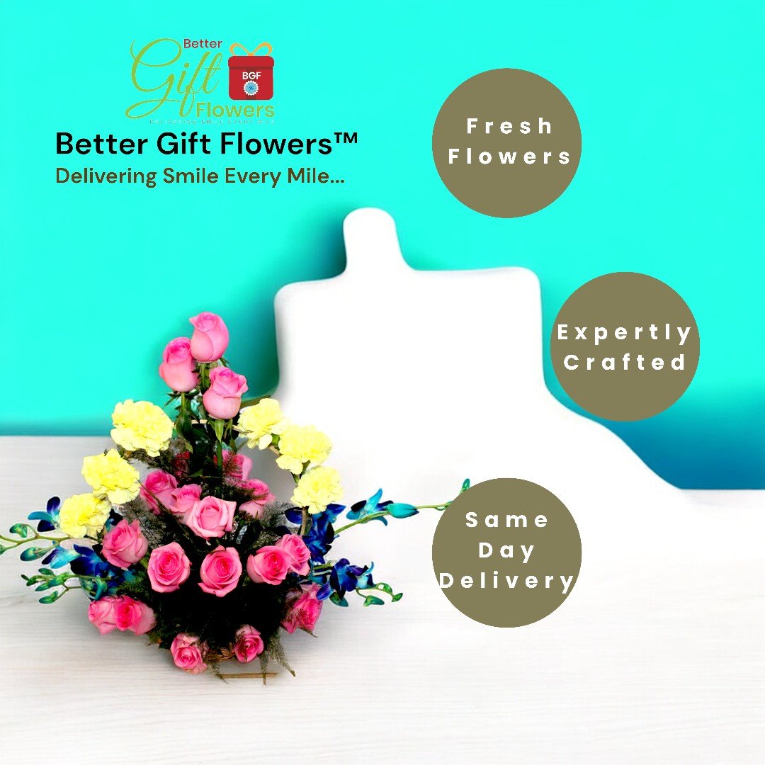 Fresh floral arrangement with chocolates in the "Mesmerizing Treat" combo from BetterGiftFlowers.