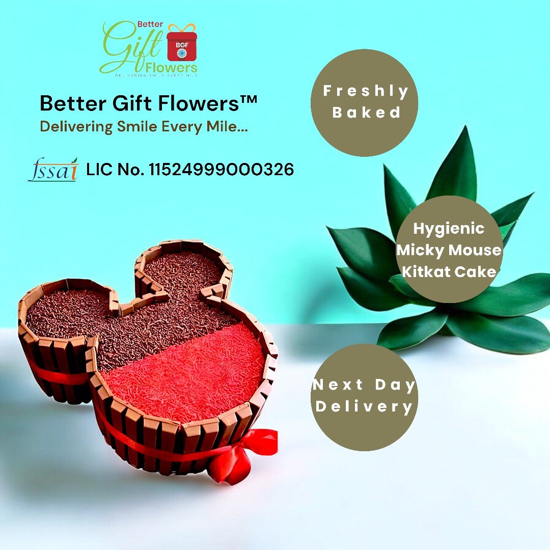 Hygienic Mickey Mouse KitKat cake, freshly baked by BetterGiftFlowers
