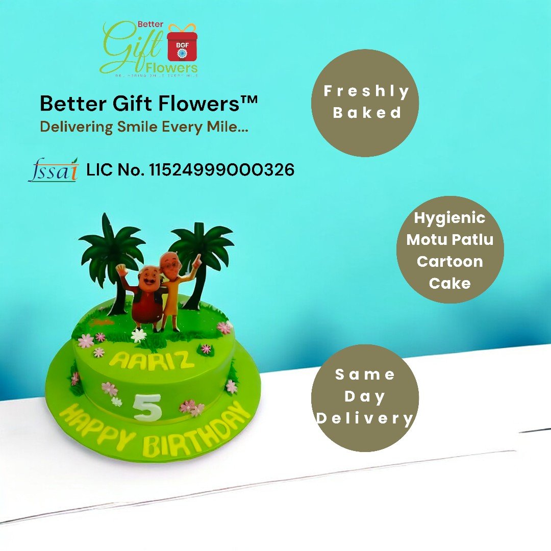 BetterGiftFlowers hygienic Motu Patlu cartoon cake with same-day delivery.