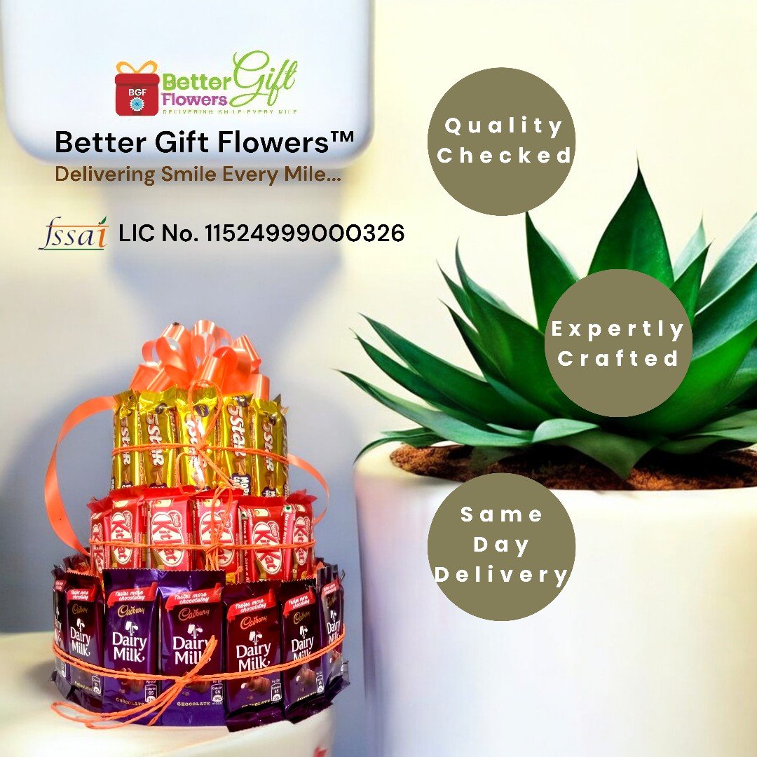 Chocolate arrangement of Cadbury Dairy Milk, KitKat, and 5 Star by Better Gift Flowers for gifting occasions.