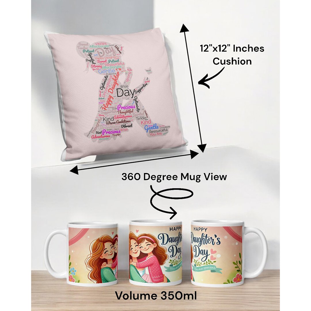 BetterGiftFlowers 12x12 cushion and mug for Daughter's Day gift combo.
