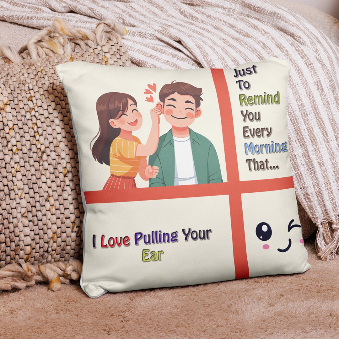 BetterGiftFlowers playful Pulling Ear Cushion on a cozy beige couch.