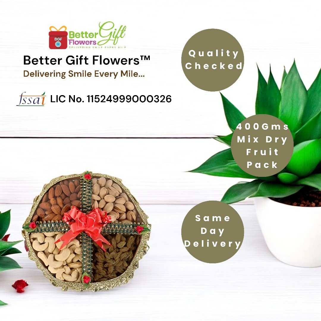 400 grams of mixed dry fruits pack with same-day delivery by Better Gift Flowers.