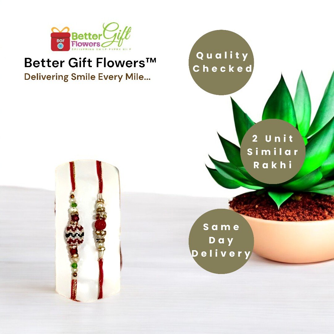 Two similar designer Rakhis with same-day delivery by Better Gift Flowers.