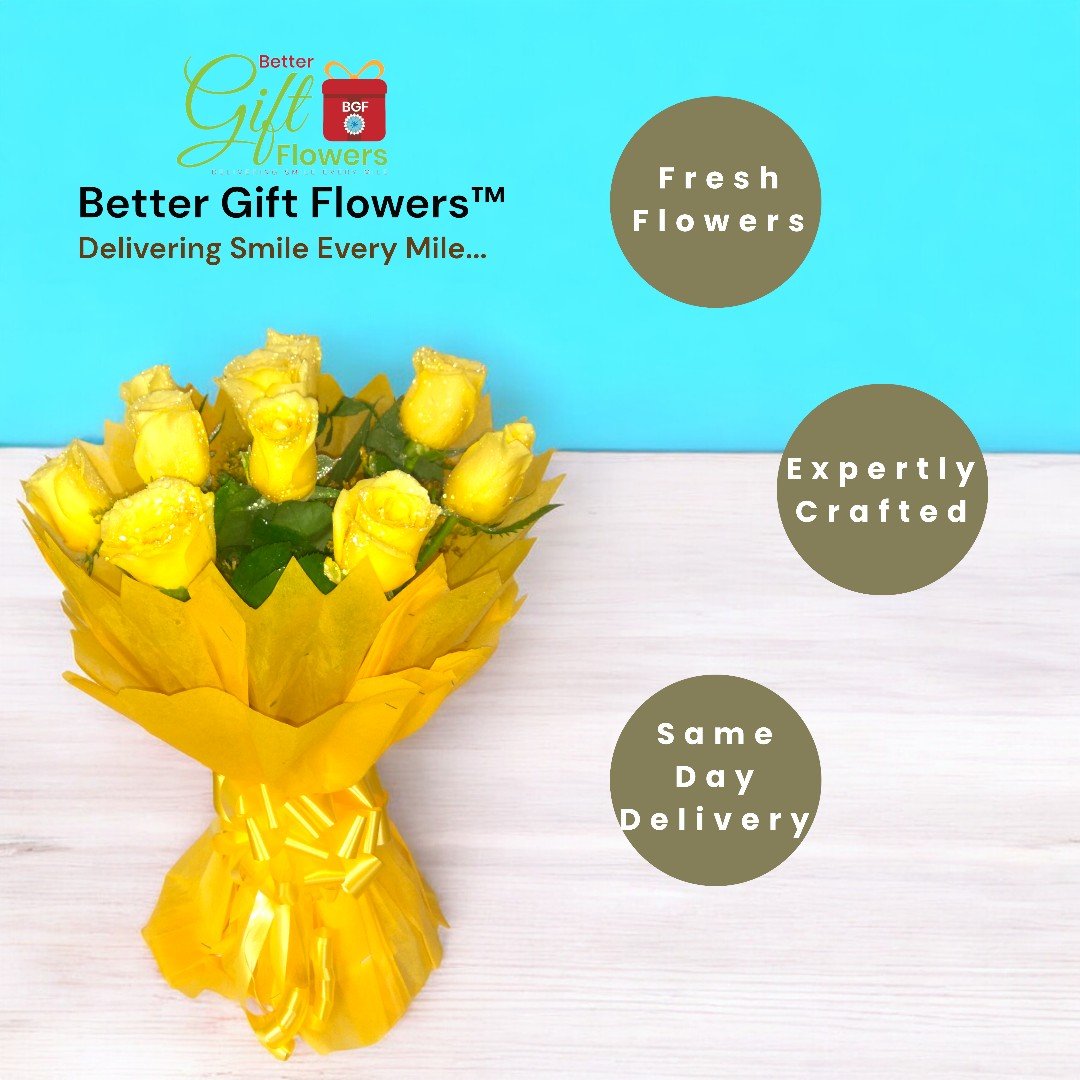 Fresh Yellow Rose Bouquet beautifully wrapped by BetterGiftFlowers