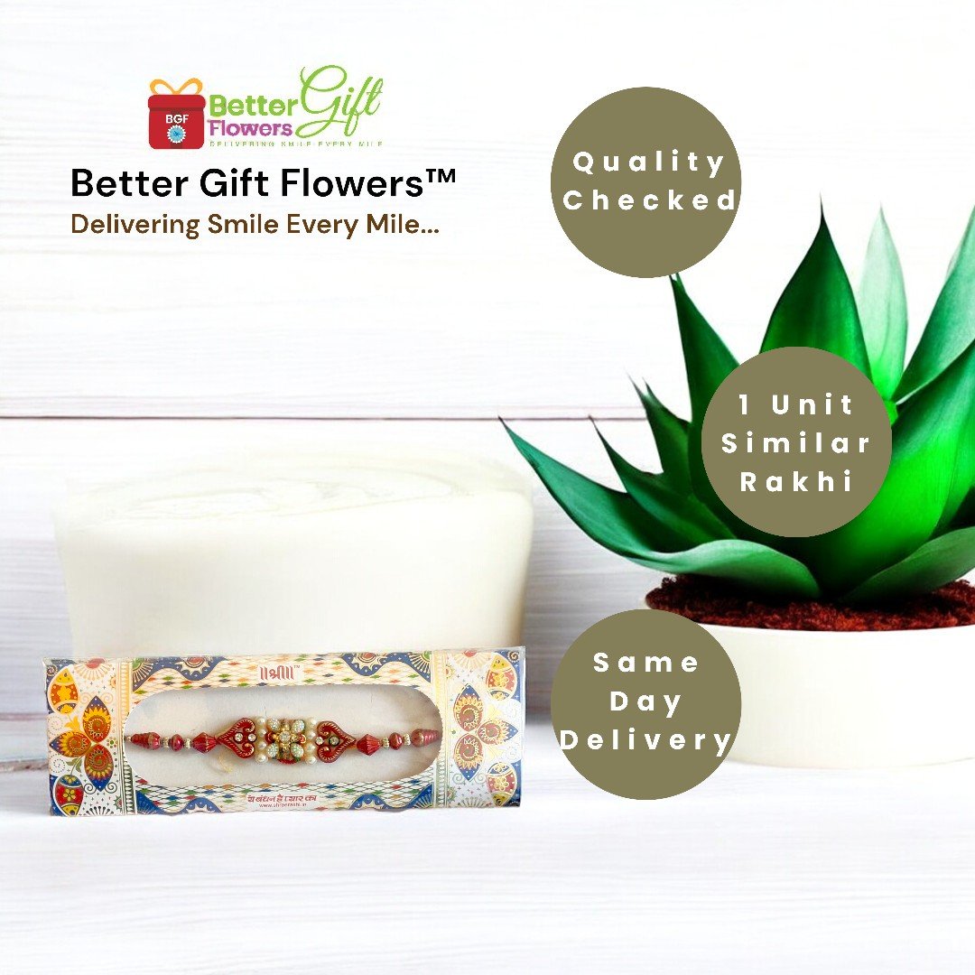 Single premium Rakhi included in BetterGiftFlowers Rakhi N Kaju Katli combo.