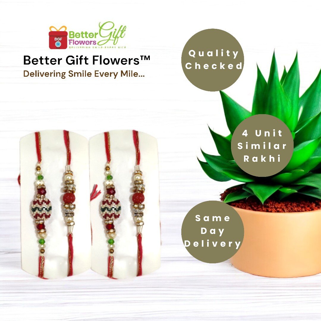 BetterGiftFlowers 4 similar Rakhis with same-day delivery option, perfect for siblings on Raksha Bandhan.