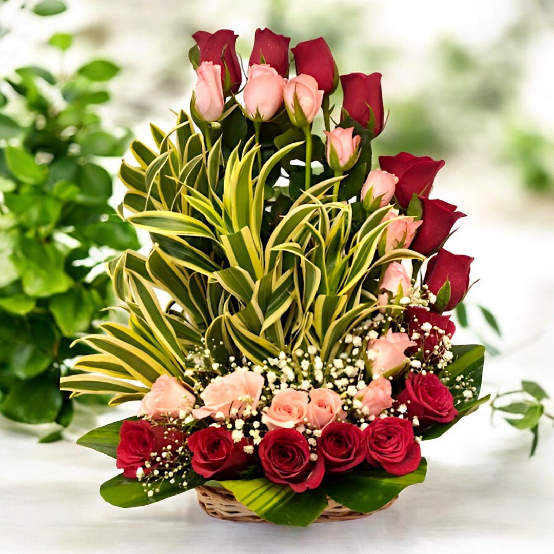 Handcrafted red and pink rose floral arrangement from BetterGiftFlowers.