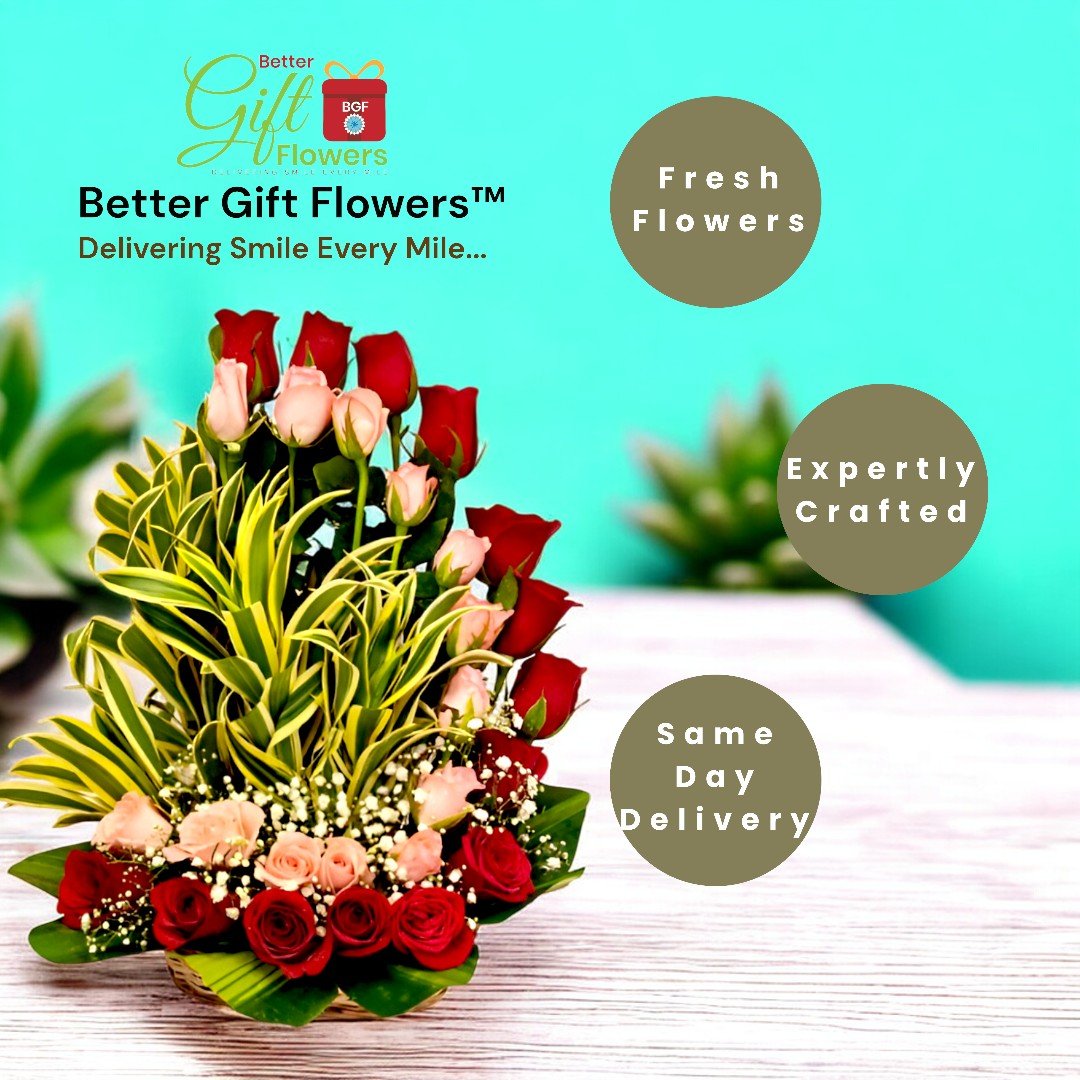 Beautiful rose bouquet in red and pink by BetterGiftFlowers with same-day delivery option.