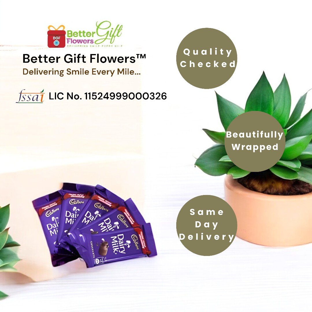 Cadbury Dairy Milk chocolates beautifully wrapped by BetterGiftFlowers, quality checked.