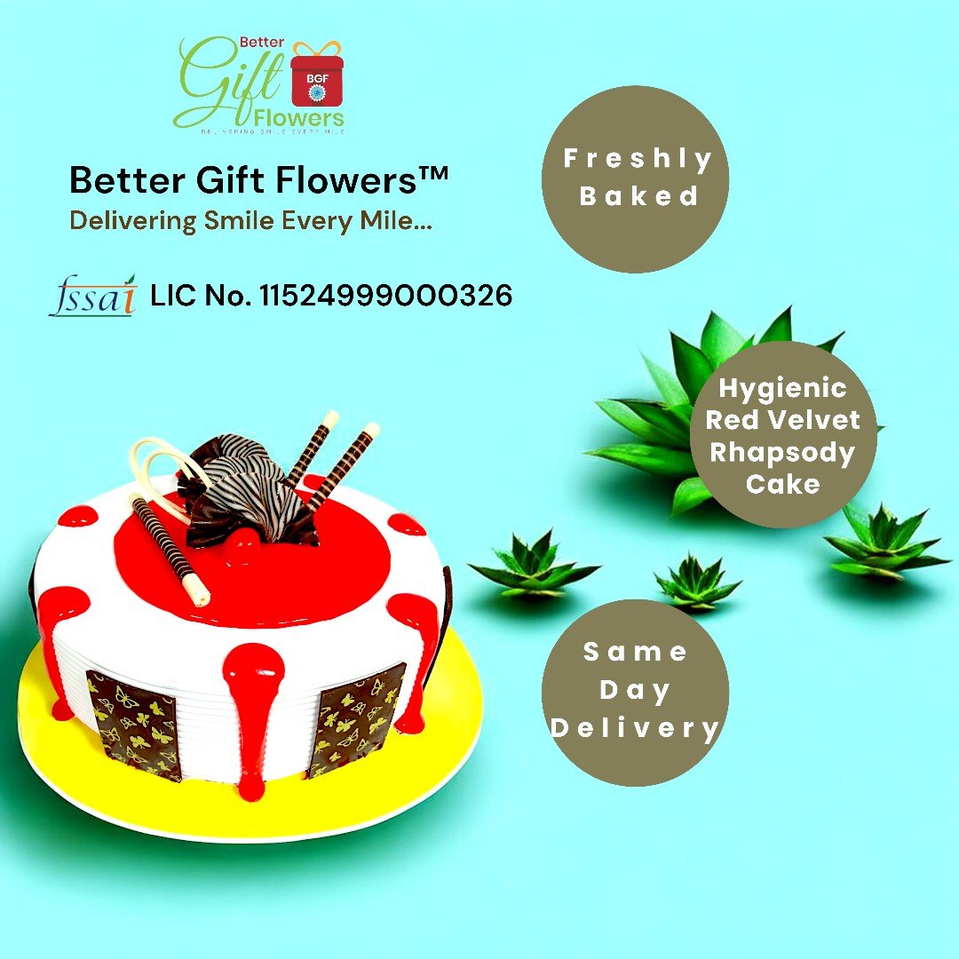 Hygienic Red Velvet Rhapsody Cake from BetterGiftFlowers, freshly baked with same-day delivery available