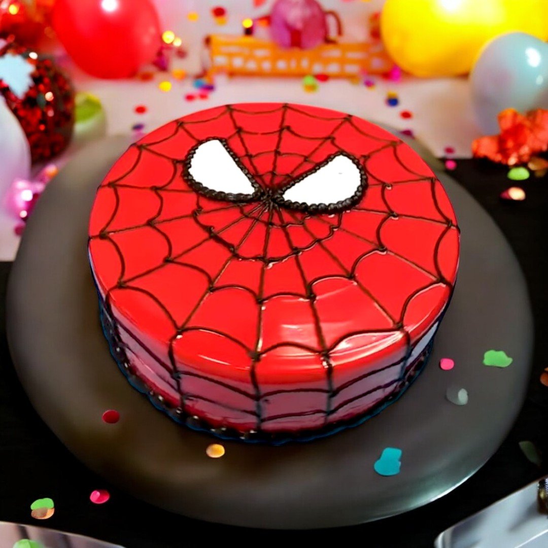 BetterGiftFlowers Spiderman cake for superhero fans in India, beautifully decorated with Spiderman web