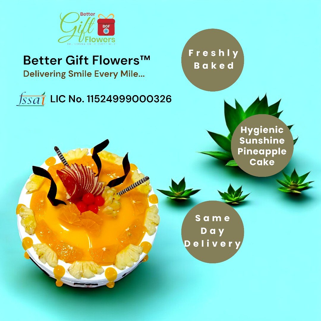 BetterGiftFlowers' Hygienic Sunshine Pineapple Cake with fruit toppings, available for same-day delivery