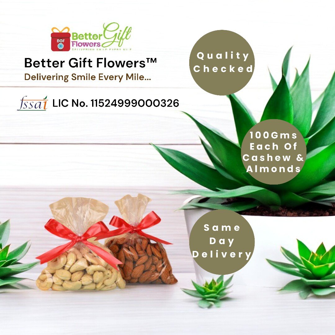 Premium almonds and cashews in BetterGiftFlowers Sweets, Rakhi N Dry Fruits combo.
