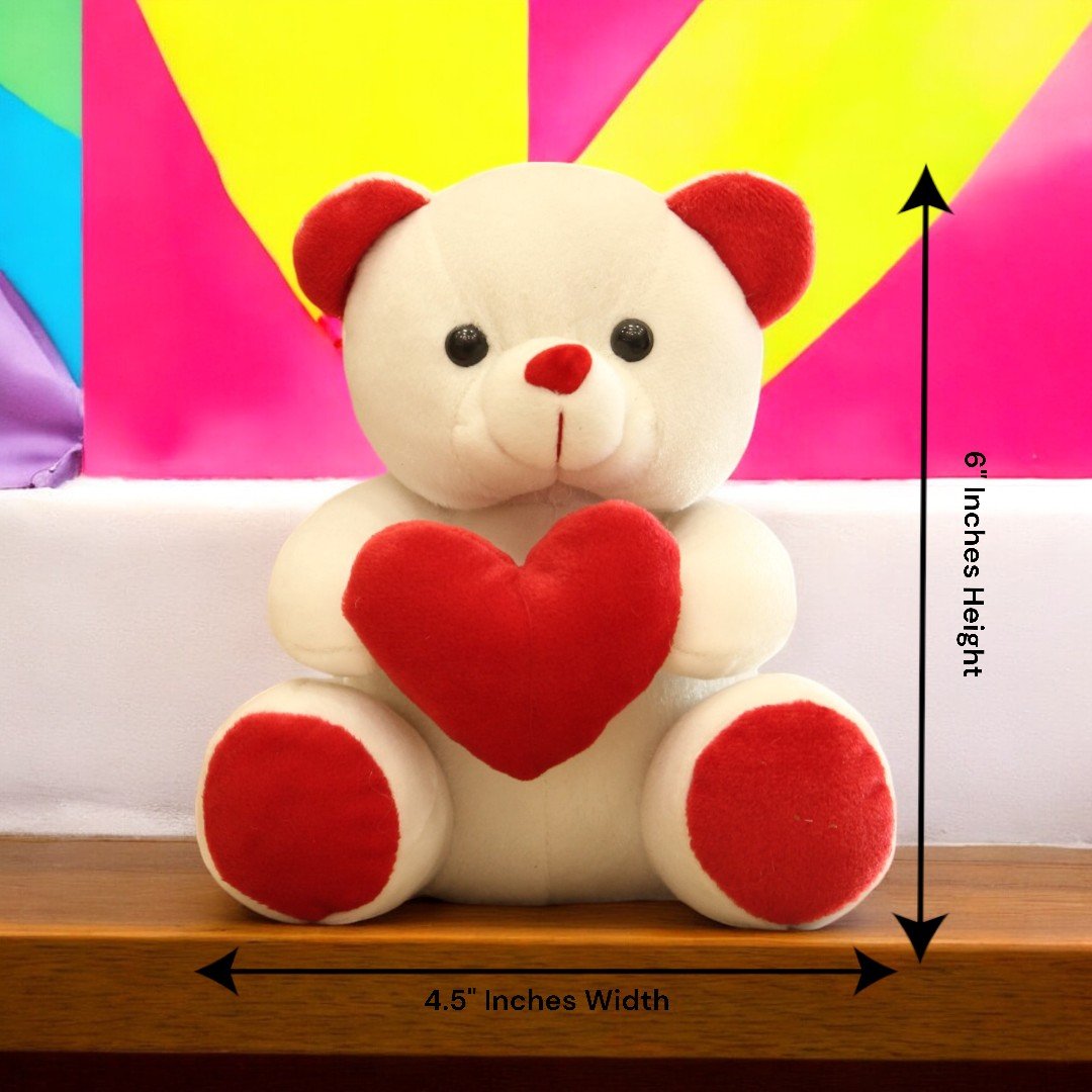 Adorable heart-holding teddy bear with dimensions - BetterGiftFlowers To Someone Very Special combo