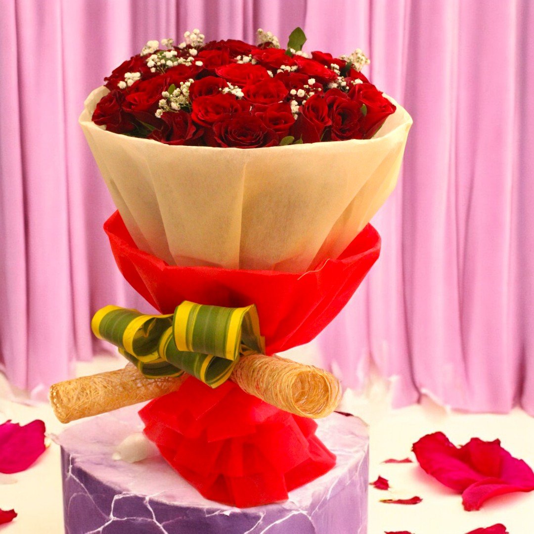 Wrapped 30 red roses bouquet by BetterGiftFlowers - Truly Yours.