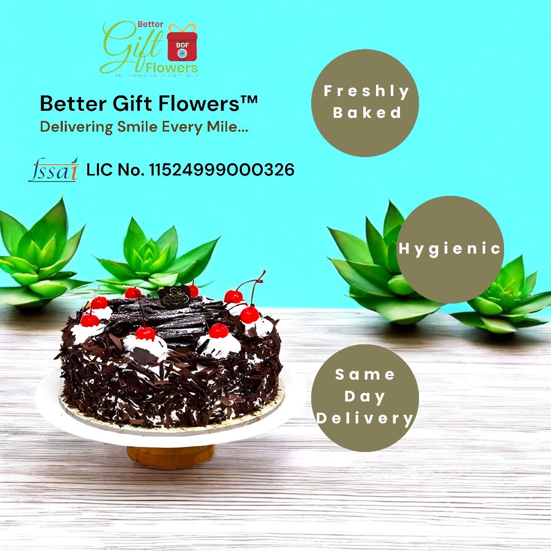 Freshly baked Black Forest cake by BetterGiftFlowers, hygienic and perfect for any occasion.