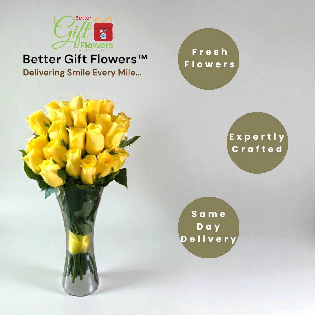 fresh yellow roses vase with dry fruits hamper BetterGiftFlowers™
