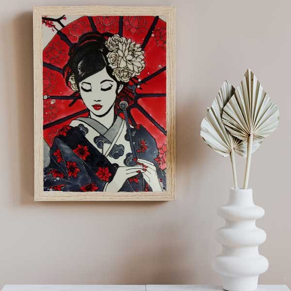 Japanese Lady Glass Painting