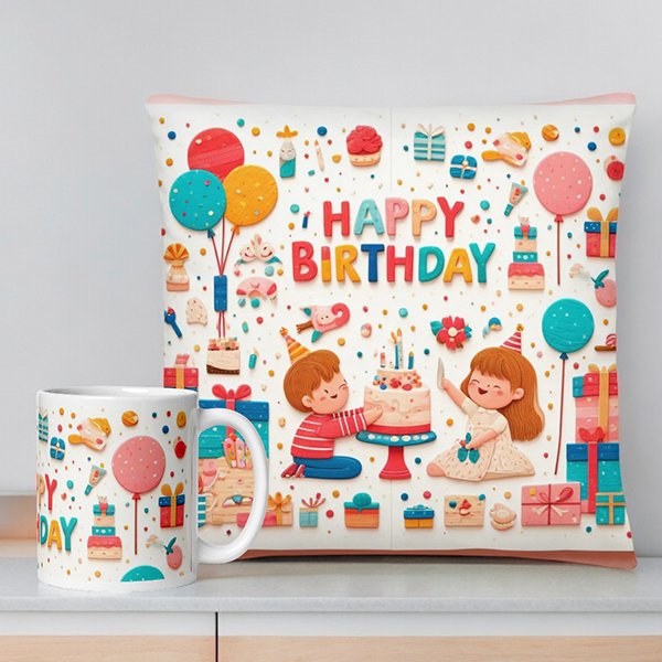 Happy Birthday White Cushion And Mug Combo
