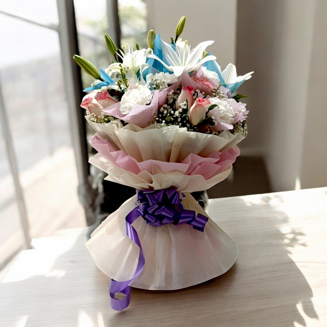 Elegant Lily, Carnation & Rose Bouquet - Perfect Harmony of Blooms