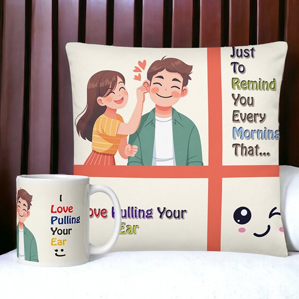 Pulling Ear Cushion And Mug Combo